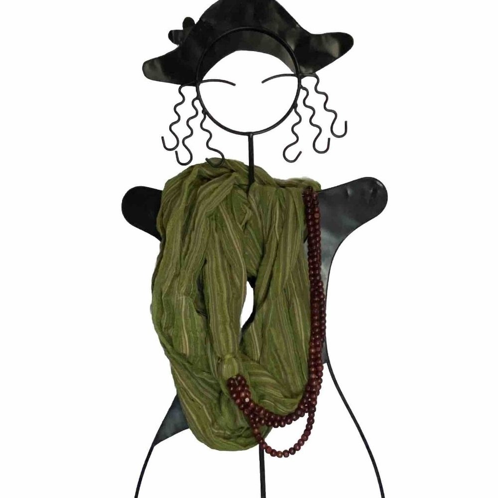 Soulflower Green Infinity Hemp Cotton & Wood Bead Scarf 18”x 36” Made In Nepal